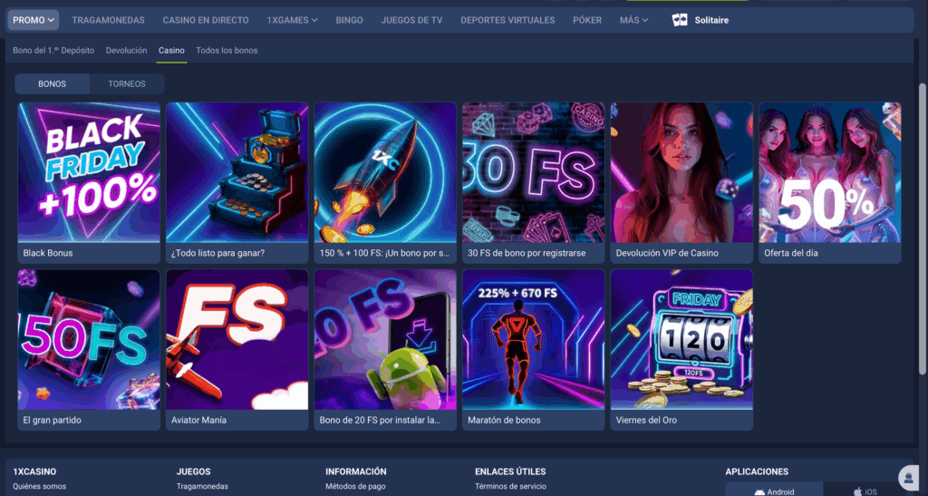 Bonos y promociones de casino en 1xCasino Argentina como Black Friday y devolución VIP